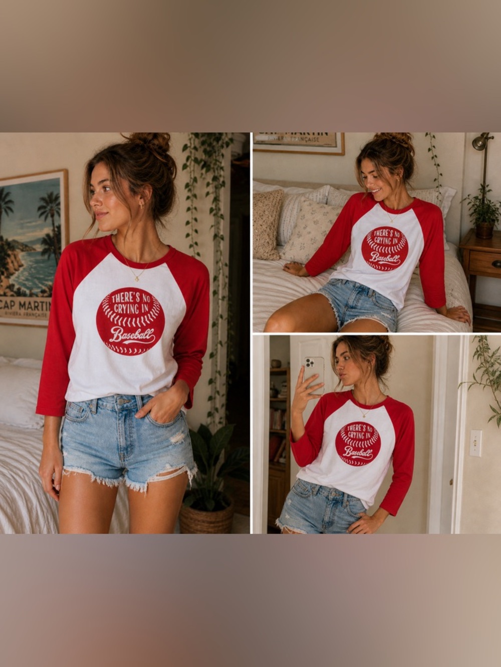 There’s No Crying in Baseball Red Raglan baseball shirt. Size small